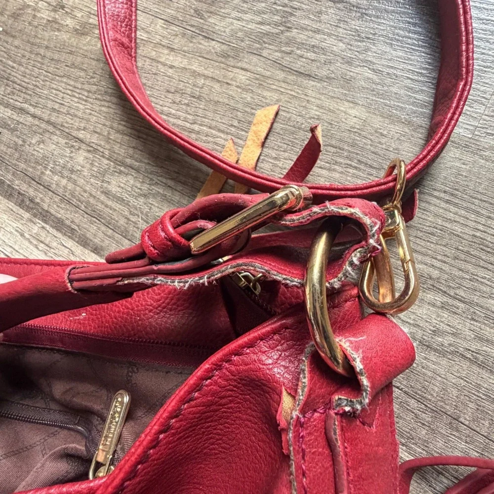 Wrangler Red Faux Leather Hobo Crossbody Bag Western Slouchy Purse Gold Hardware